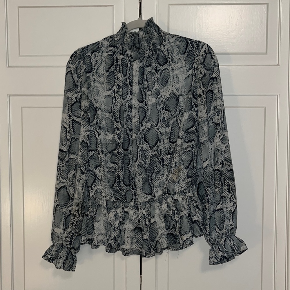 Green, white, and black snakeskin top